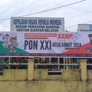 Dukung Dan Sukseskan Pelaksanaan Pon XXI Aceh-Sumut 2024 Jajaran Polsek Polres Pematangsiantar Pasang Spanduk