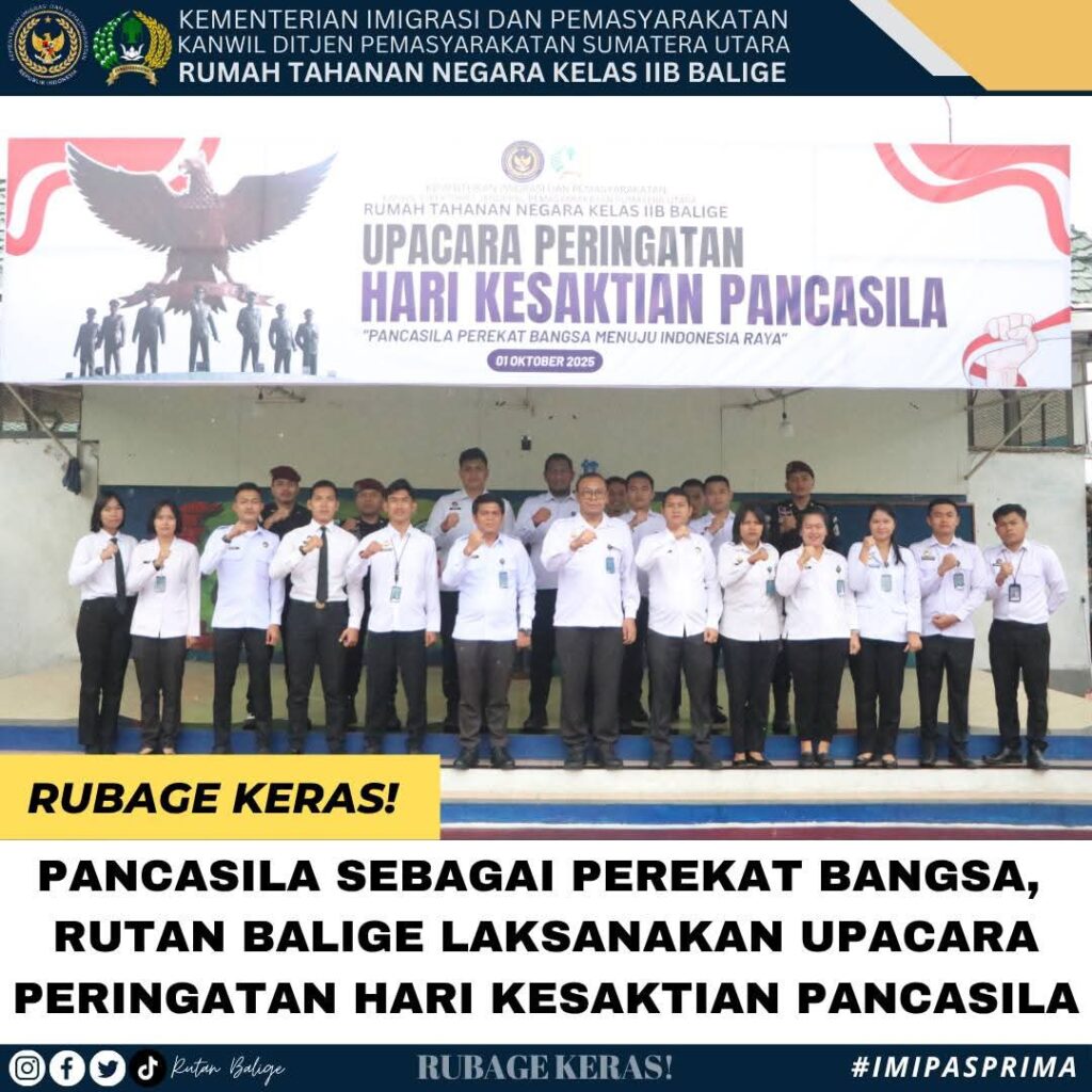 Jajaran Pegawai dan Warga Binaan Rutan Kelas IIB Balige Laksanakan Upacara Peringatan Hari Kesaktian Pancasila