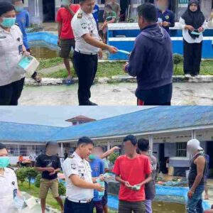 Antisipasi Dampak Kabut Asap, Rutan Kelas IIB Sidikalang Bagikan Masker dan Tempel Stiker Aturan Kesehatan bagi Warga Binaan