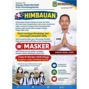 Dampak Kebakaran Hutan dan Lahan, Disdik Pematangsiantar Imbau Siswa Pakai Masker